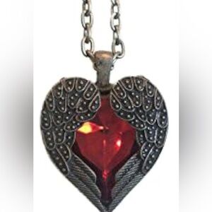 Fallen Dark Angel Wings & Heart Necklace Gothic Red